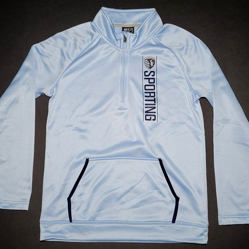 MLS Sporting Kansas City Light Blue Zippered Jacket Boys Youth Size Large 14/16
